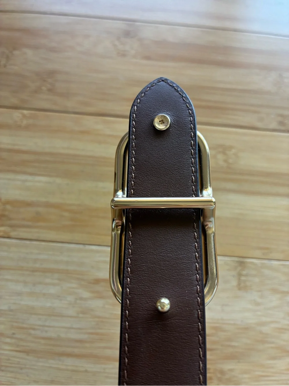 COACH Brown Signature Leather Belt with Gold Buckle